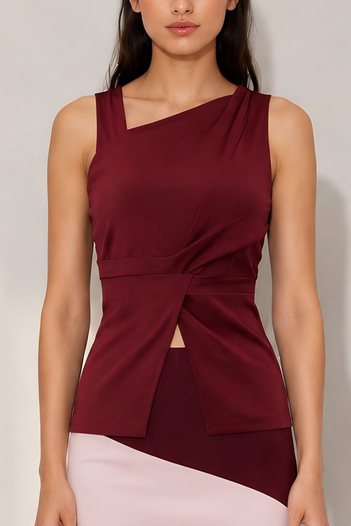 Maroon Pleated Top