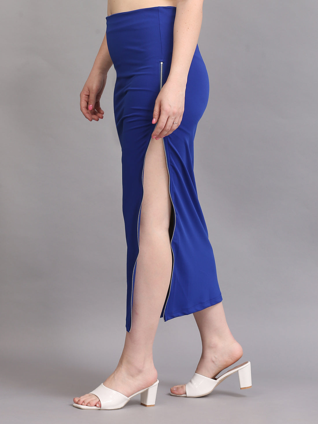 ROYAL BLUE SIDE SLIT ZIPPER SKIRT