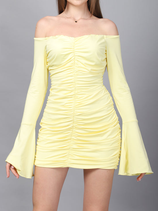 fashion nova dresses burgundy Yellow Ruched Bodycon Mini Dress – SWISH'IN