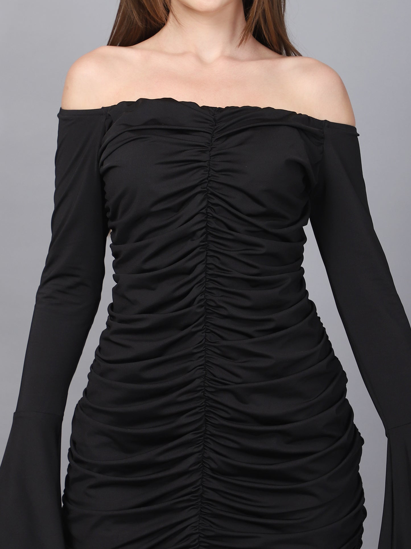 Black Ruched Bodycon Mini Dress