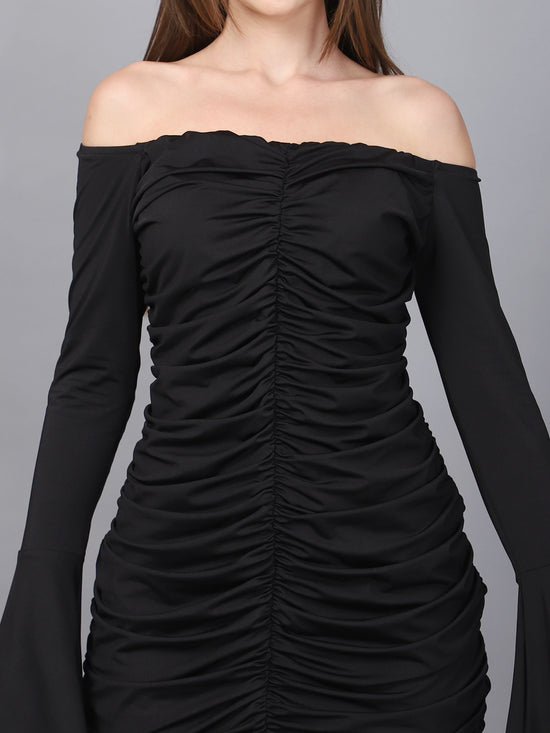 Black Ruched Bodycon Mini Dress