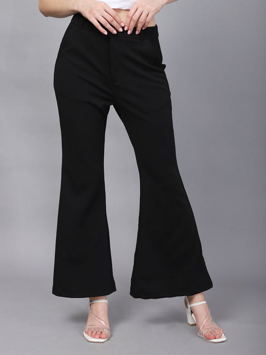 BLACK HIGH-RISE FLARED BOOTCUT TROUSERS