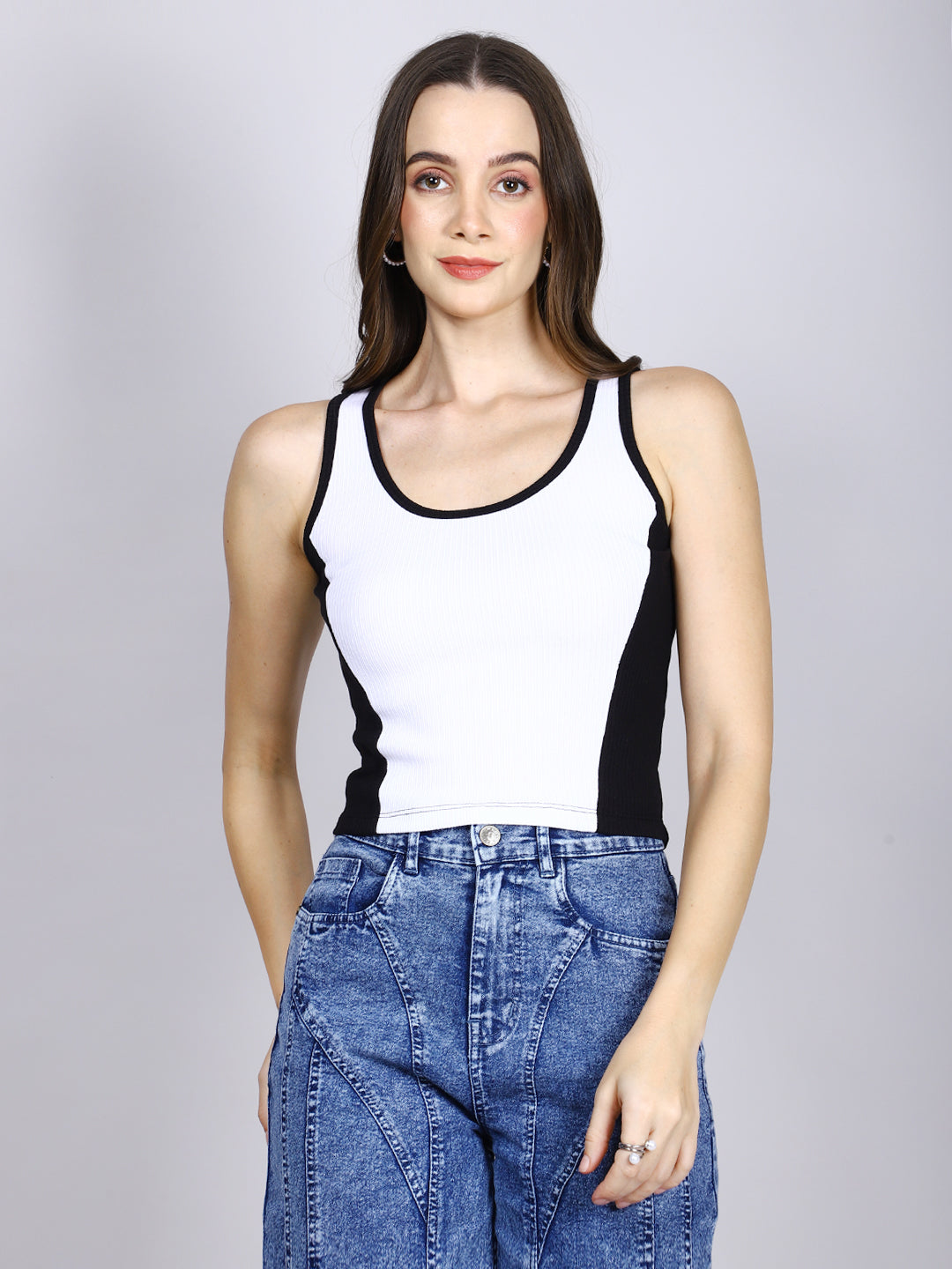 WHITE AND BLACK RIB TANK TOP