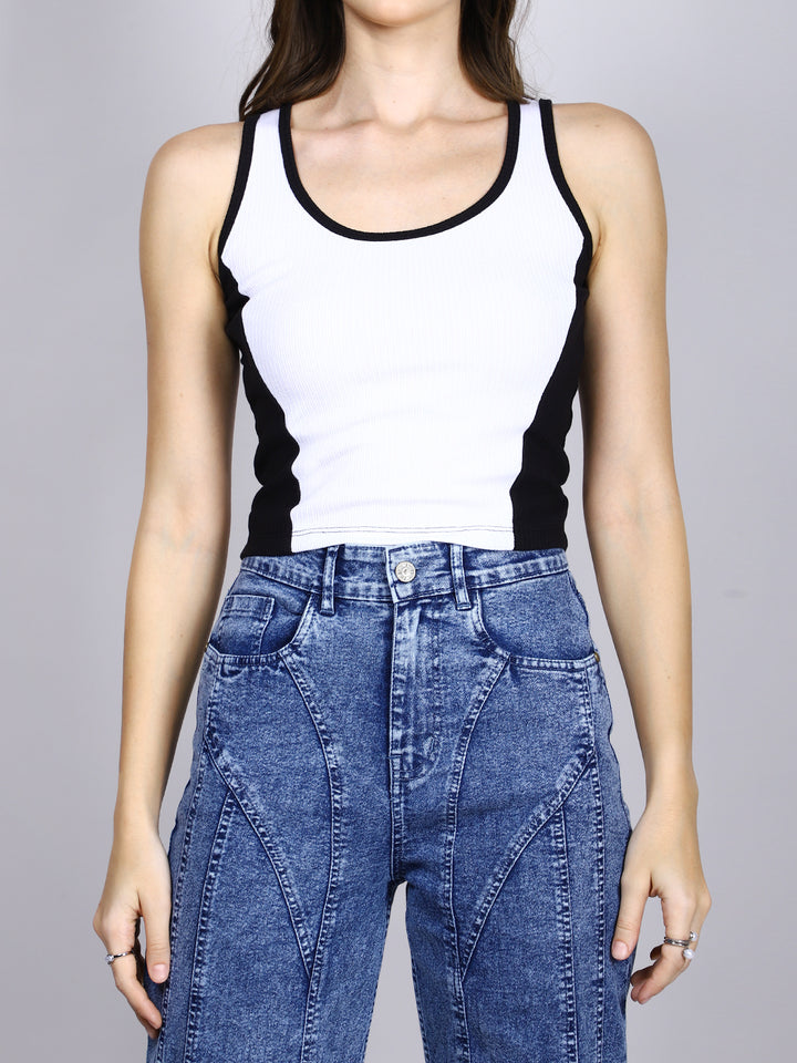 WHITE AND BLACK RIB TANK TOP