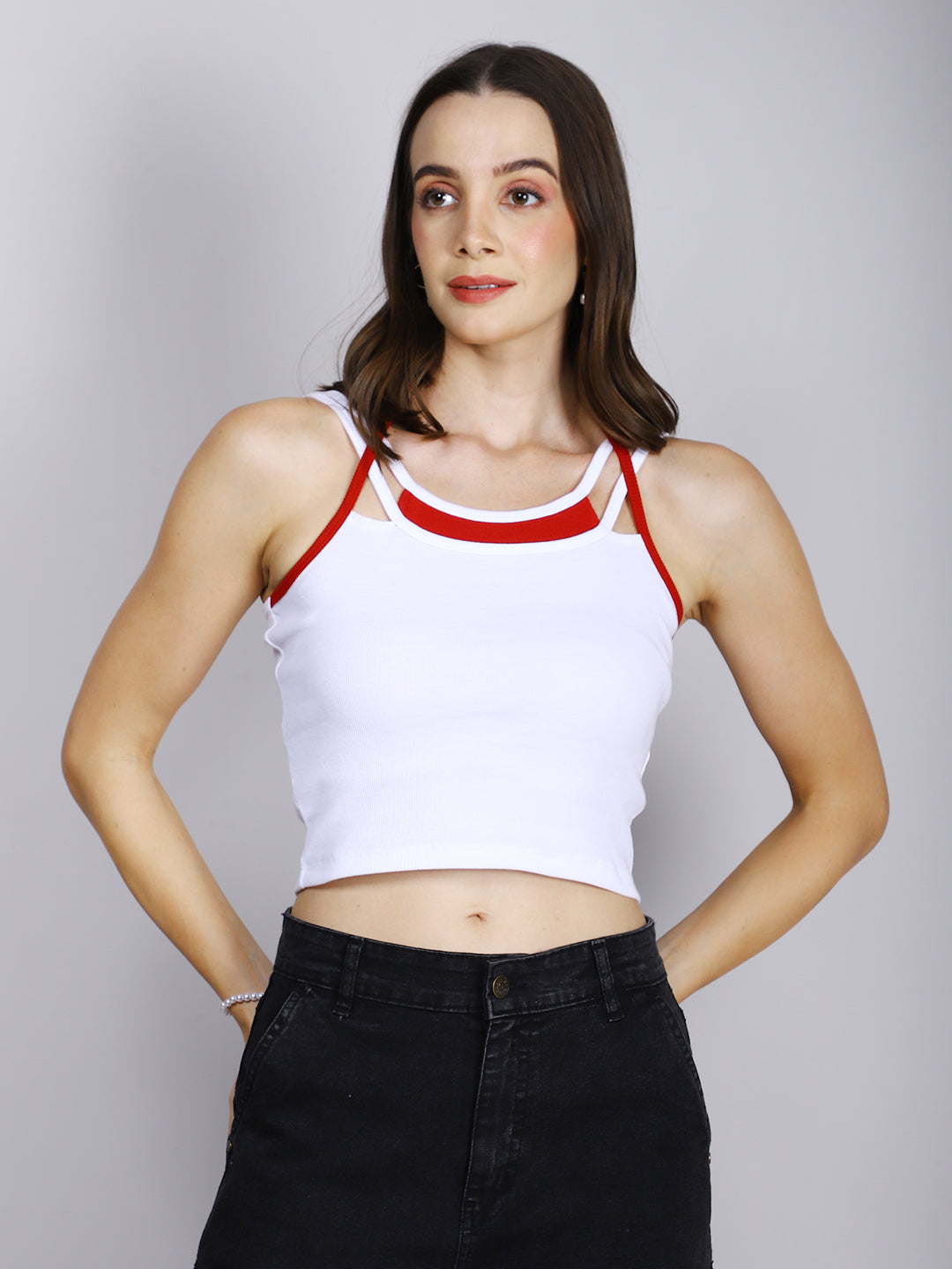 WHITE DOUBLE STRAP TANK TOP