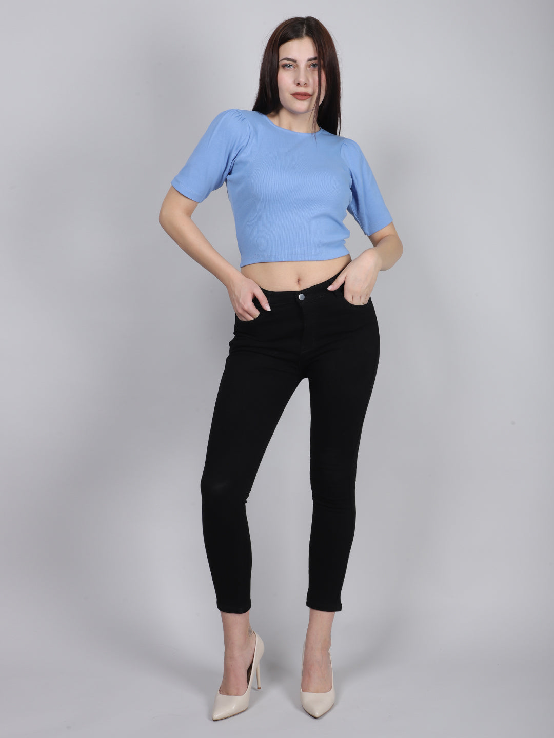 Blue Back Cut Out Rib Top