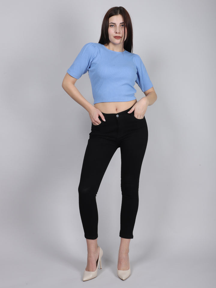 Blue Back Cut Out Rib Top