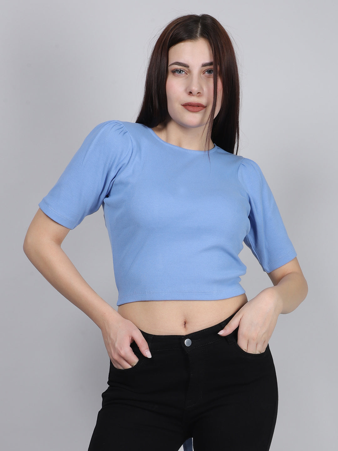 BLUE BACK CUT OUT RIB TOP