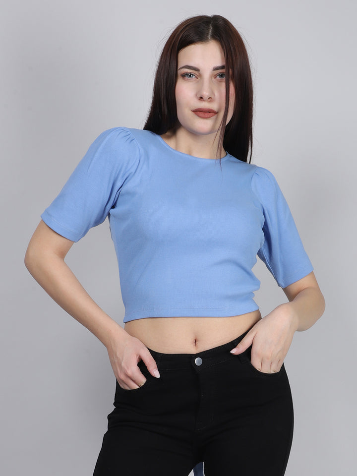 BLUE BACK CUT OUT RIB TOP