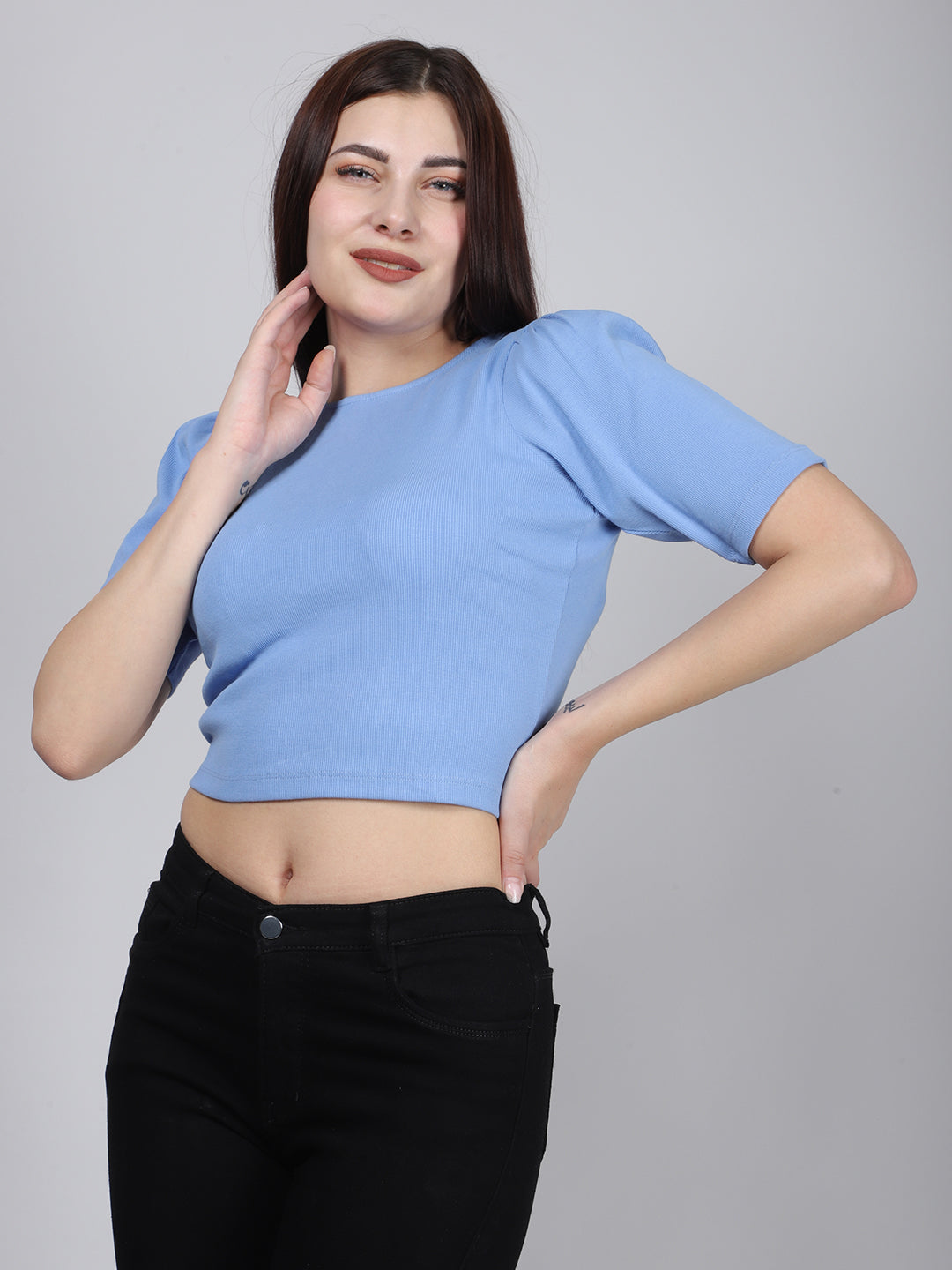Blue Back Cut Out Rib Top