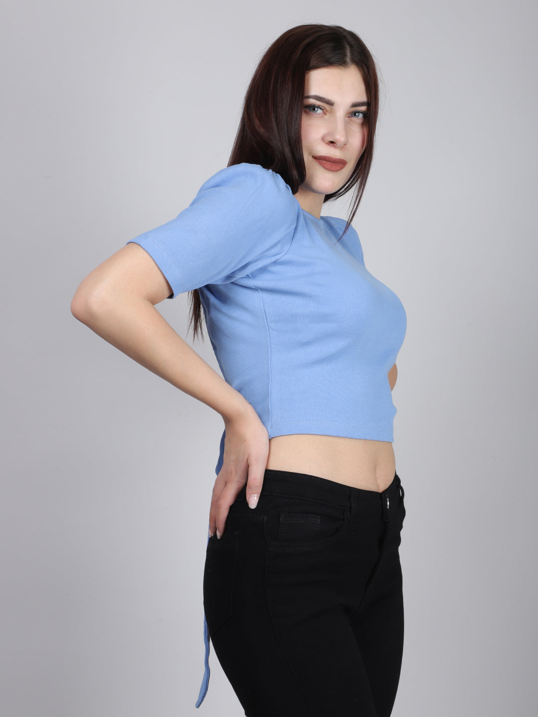 BLUE BACK CUT OUT RIB TOP