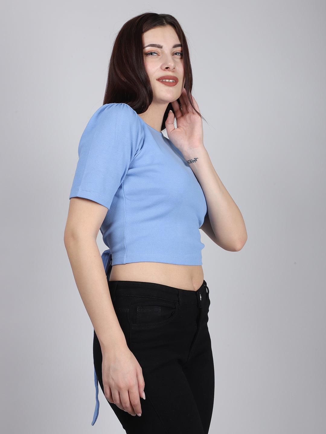 Blue Back Cut Out Rib Top