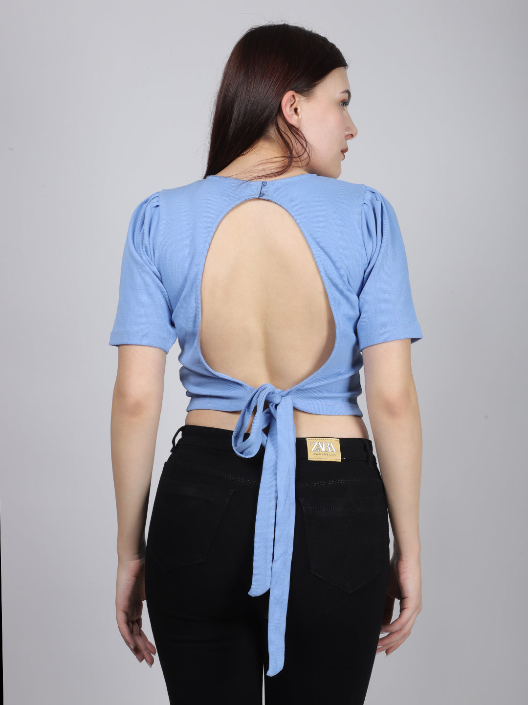 Blue Back Cut Out Rib Top