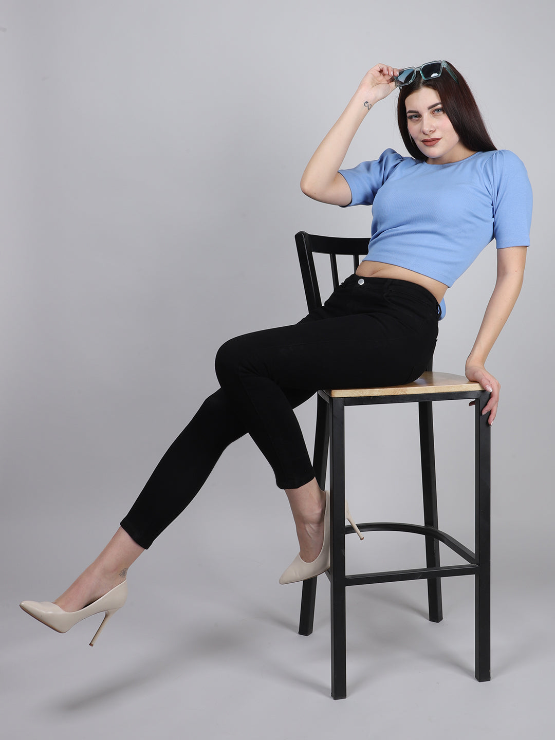 Blue Back Cut Out Rib Top