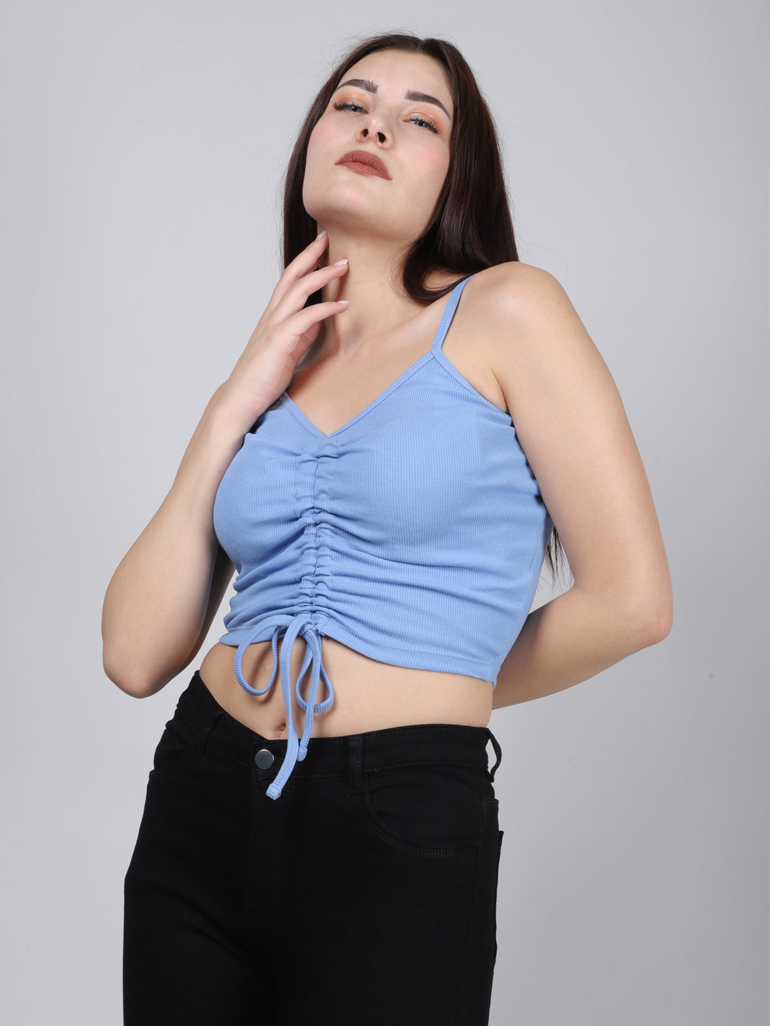 BLUE FRONT RUCHED RIB TOP