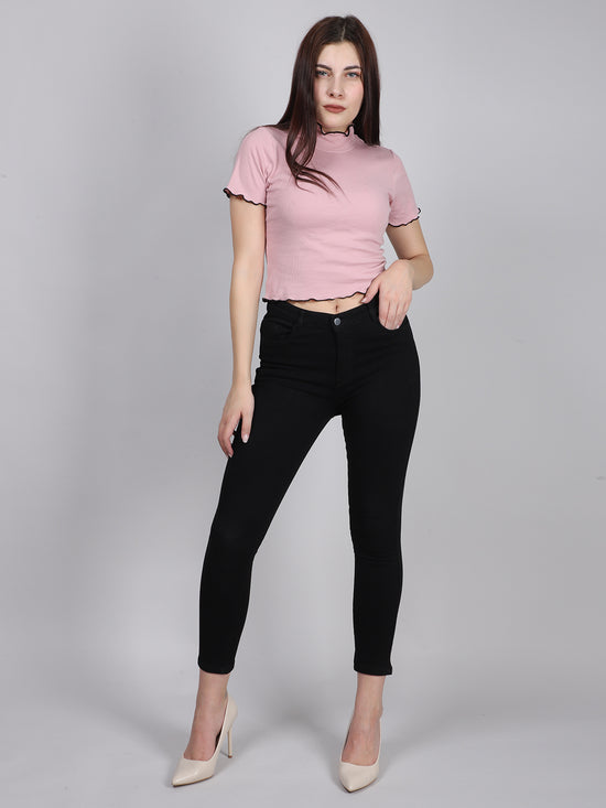 Pink Half Sleeve Crop Top