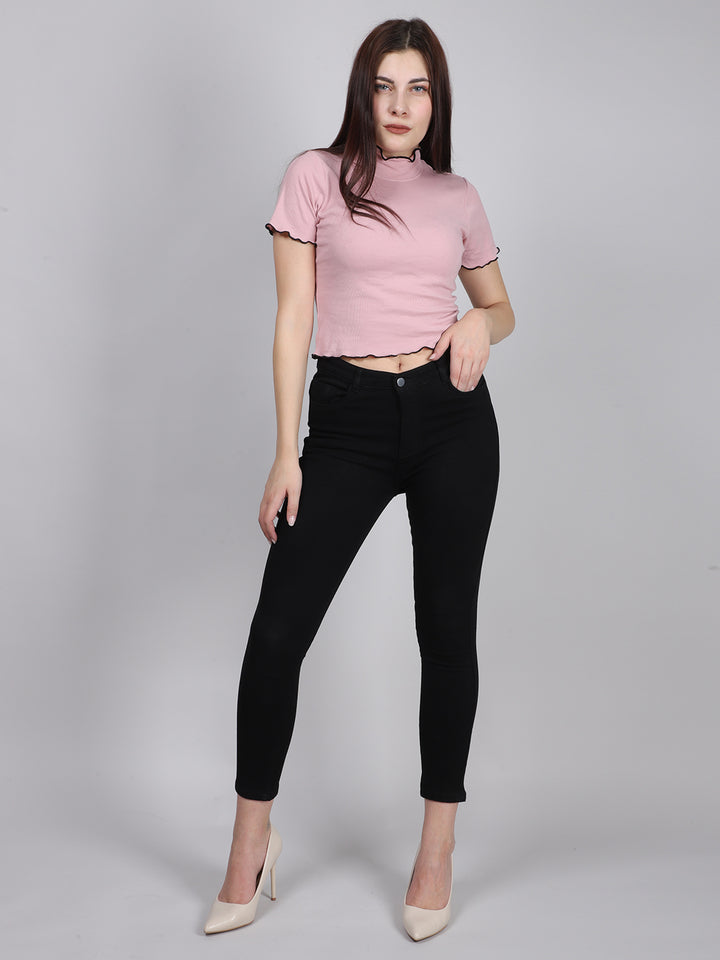 Pink Half Sleeve Crop Top