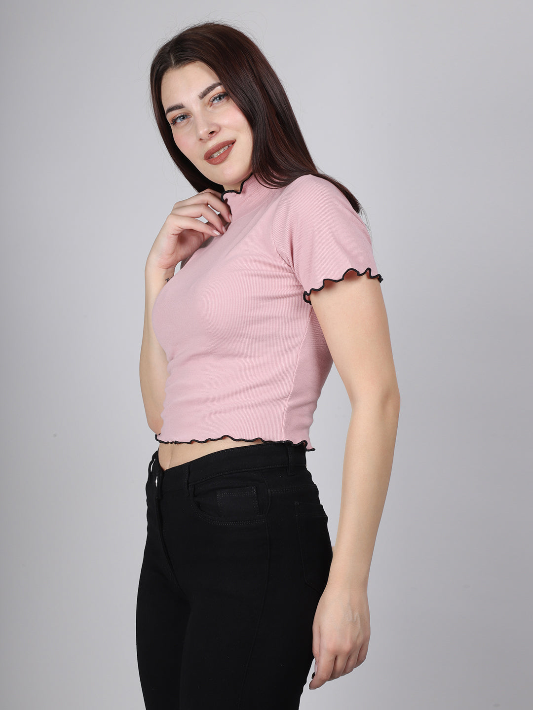 PINK HALF SLEEVE CROP TOP