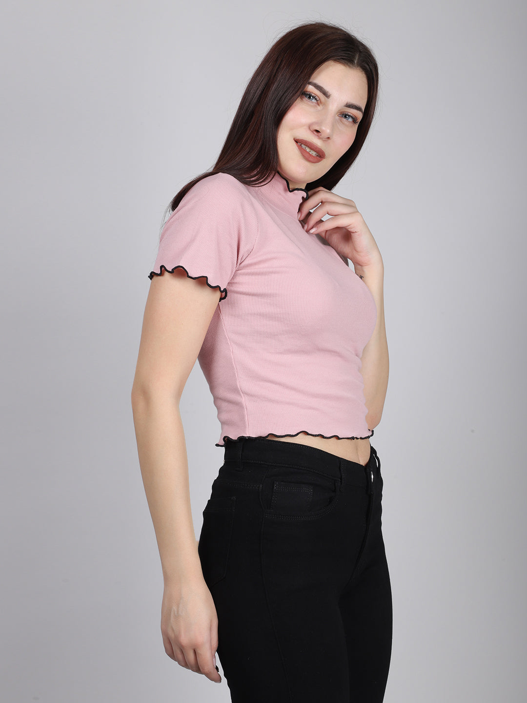 Pink Half Sleeve Crop Top