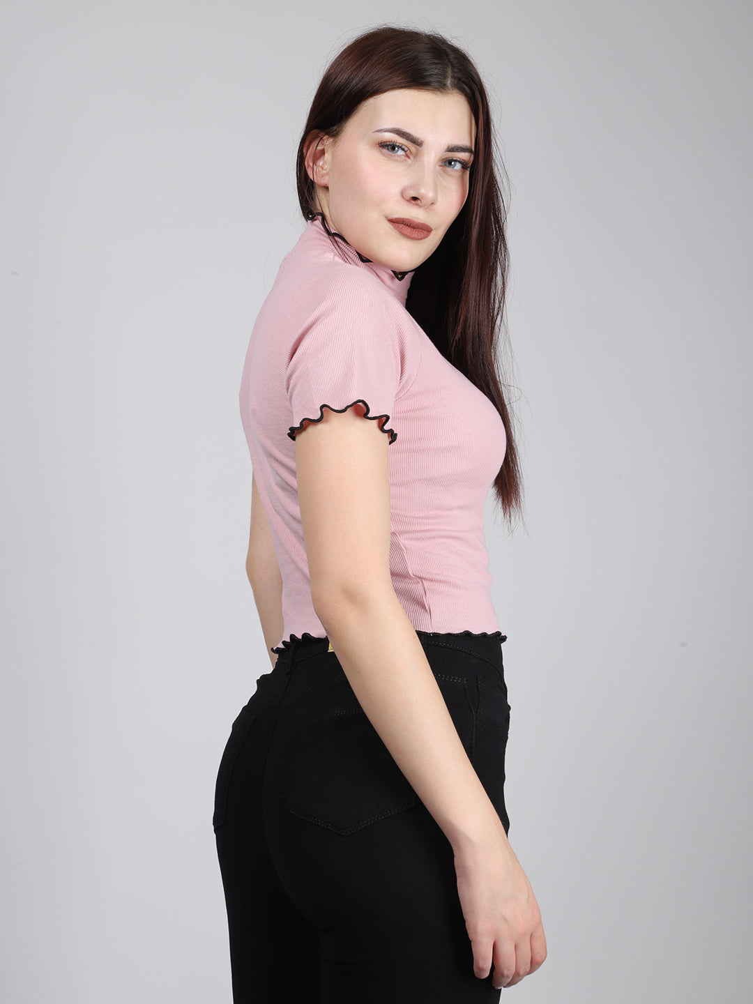 Pink Half Sleeve Crop Top