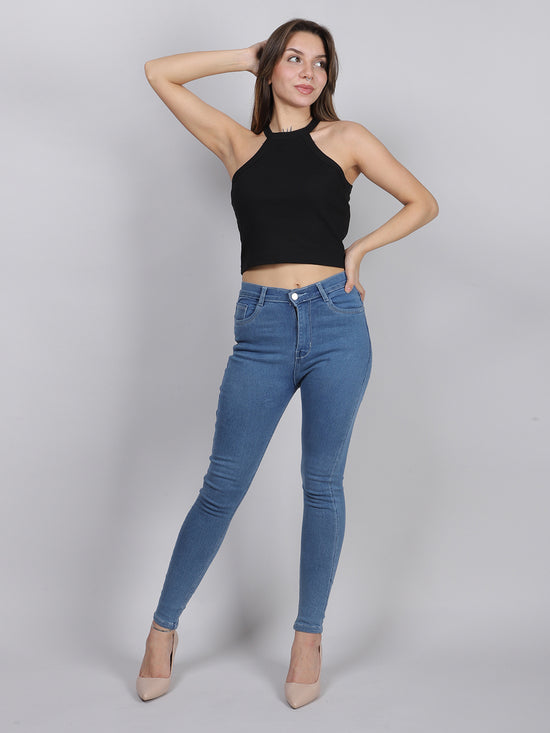 Black Halter Neck Rib Top