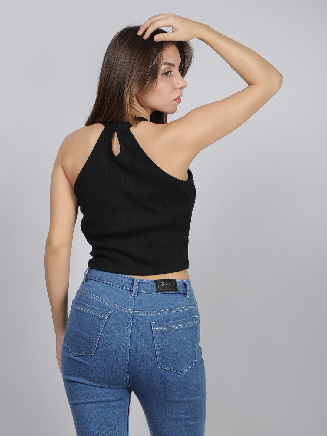 Black Halter Neck Rib Top