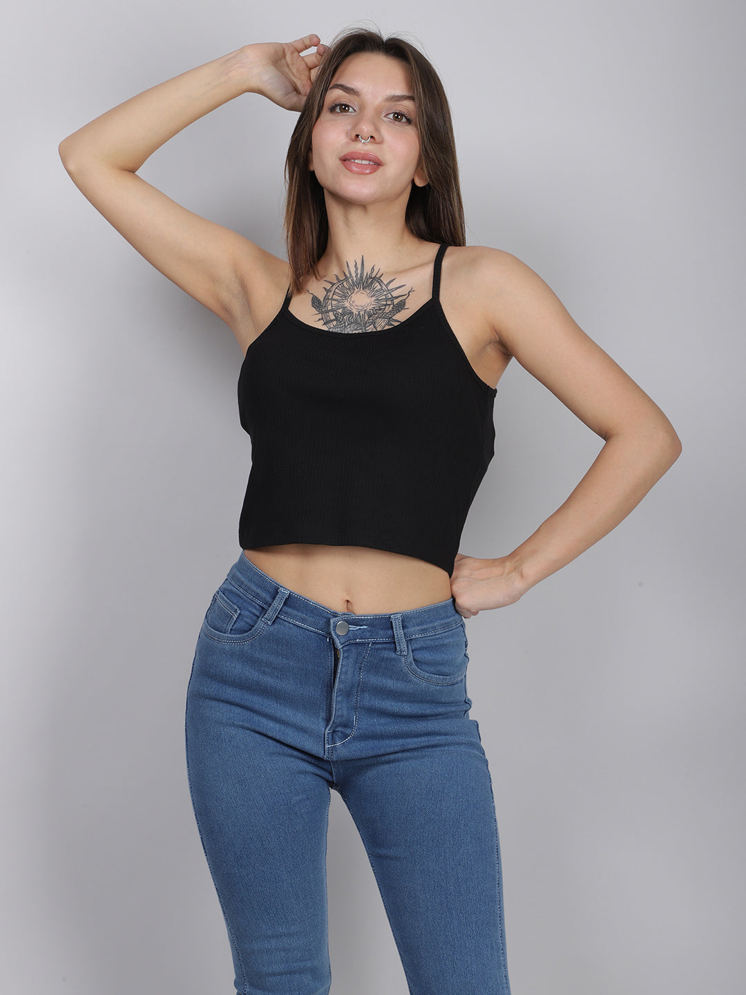 BLACK RIB CROP TANK TOP