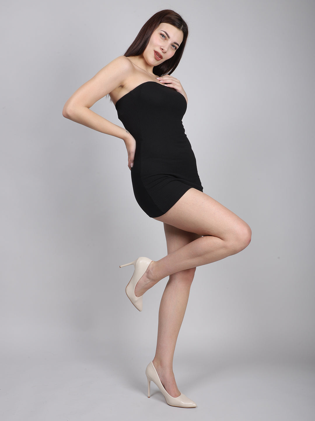 BLACK RIB SHORT BODYCON DRESS