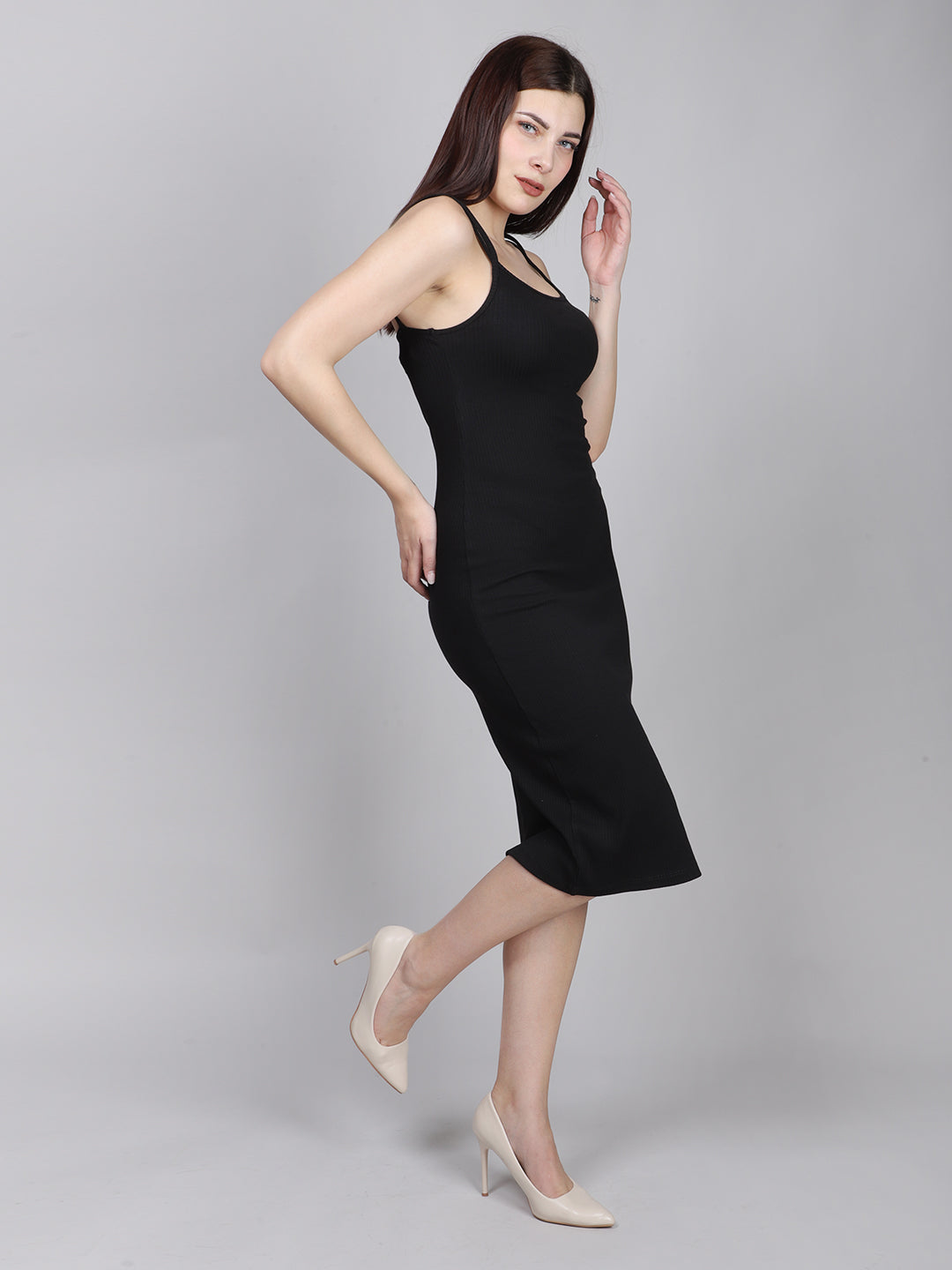 BLACK DOUBLE STRAP BODYCON DRESS