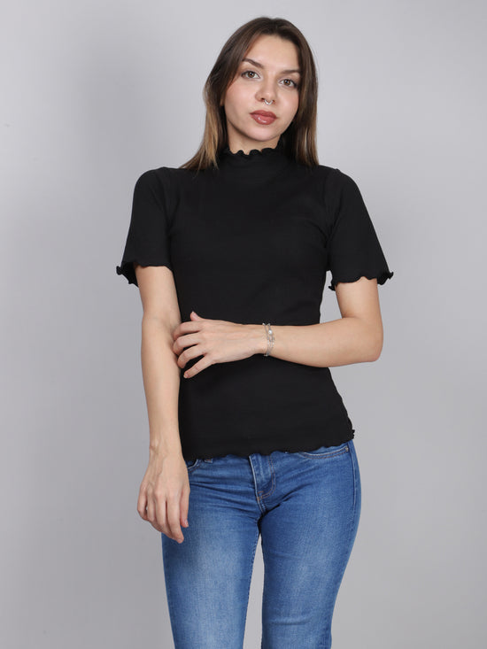 Black Half Sleeve Rib Top