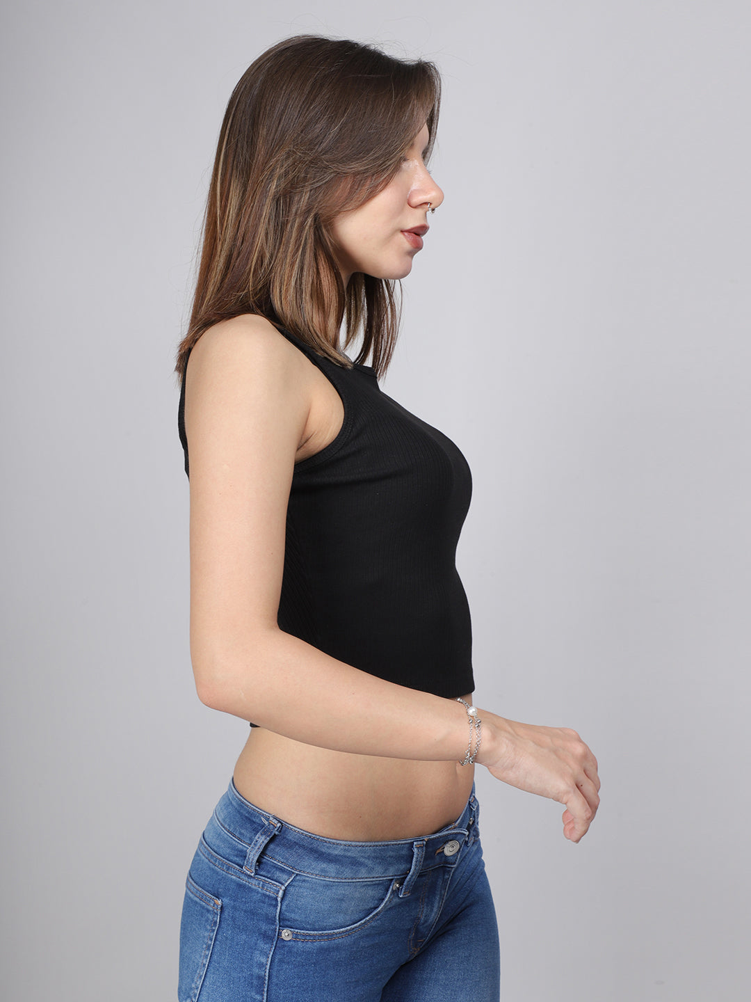 Black Rib Crop Tank Top