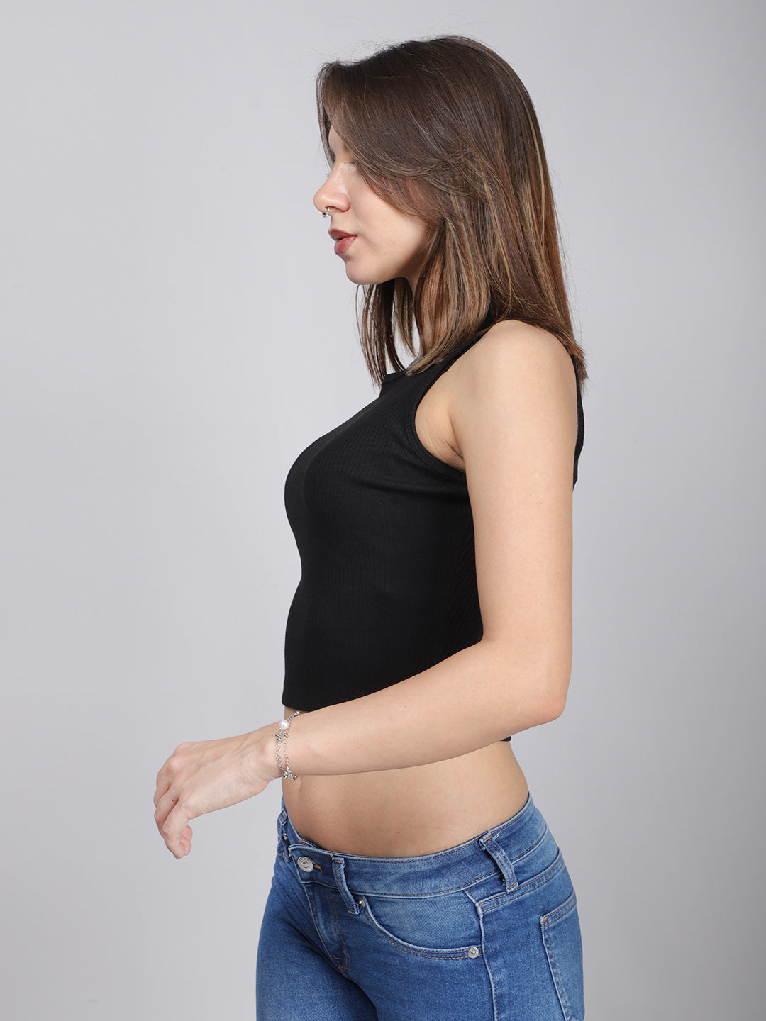 Black Rib Crop Tank Top