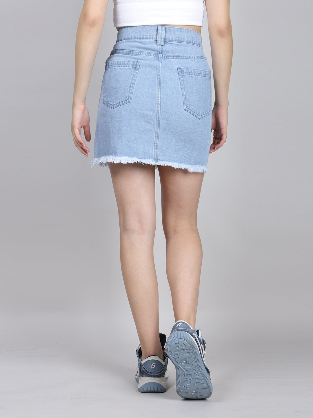 Studded Rhinestone Raw Hem Denim Skirt