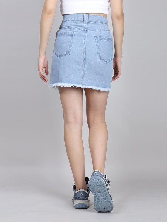 Studded Rhinestone Raw Hem Denim Skirt