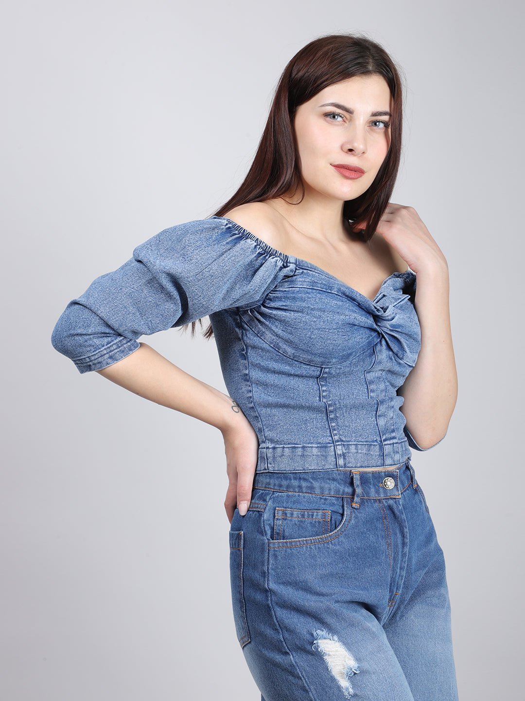 Blue Off Sholuder Denim Top