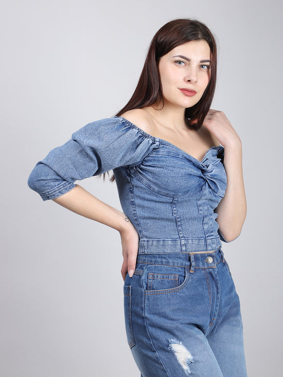 Blue Off Sholuder Denim Top