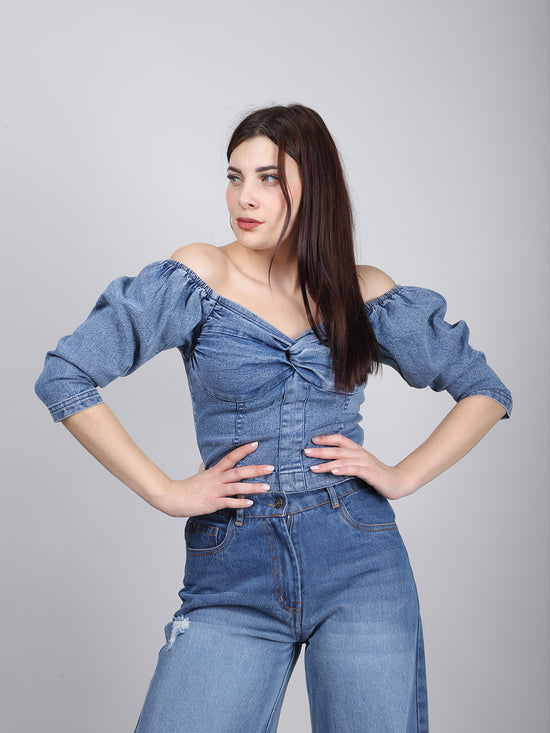 Blue Off Sholuder Denim Top
