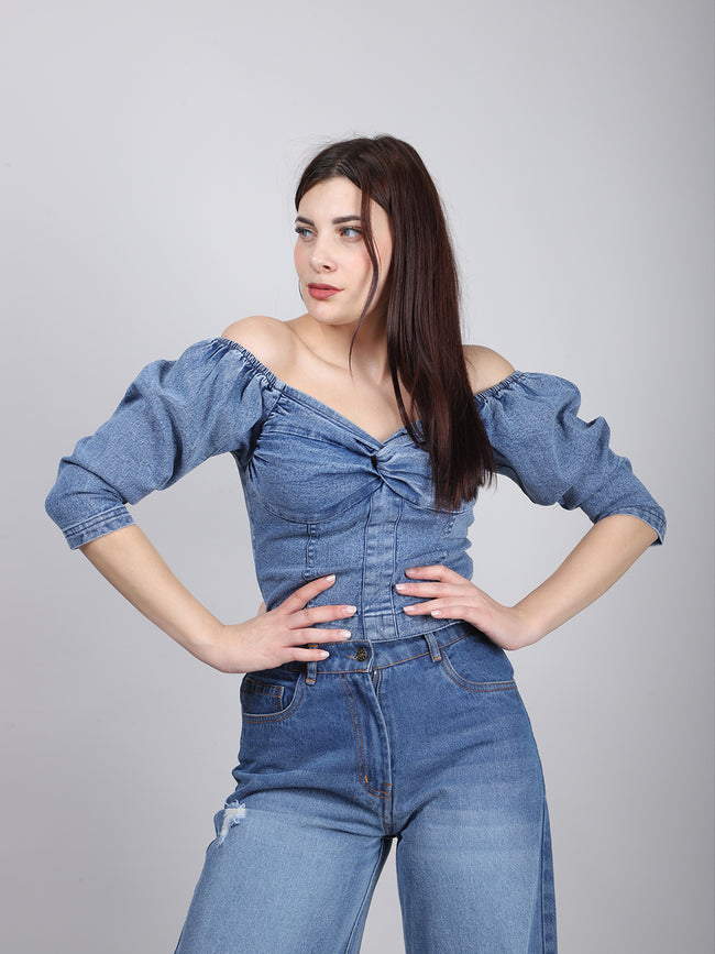 Blue Off Sholuder Denim Top Main Image