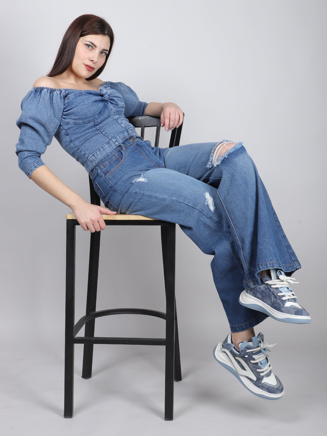 Blue Off Sholuder Denim Top