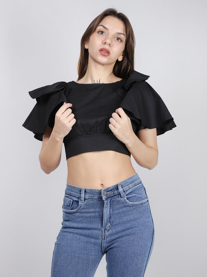 BLACK BACK CUT-OUT COTTON TOP