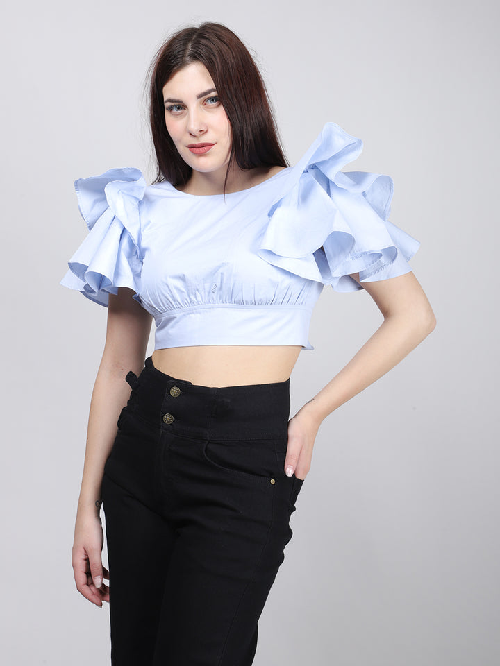 Blue Back Cut Out Cotton Top