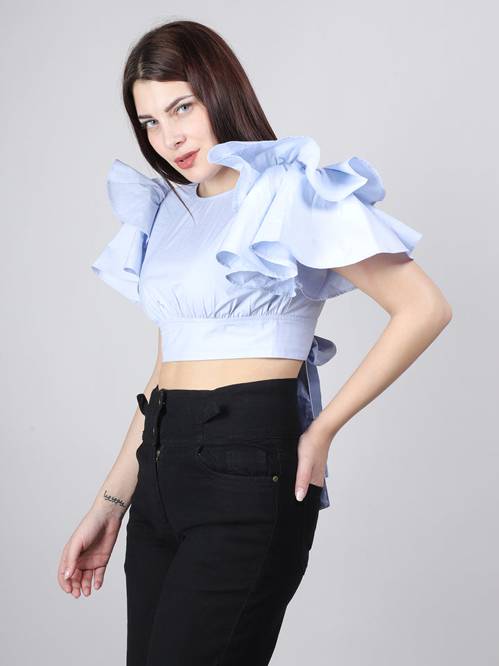 Blue Back Cut Out Cotton Top