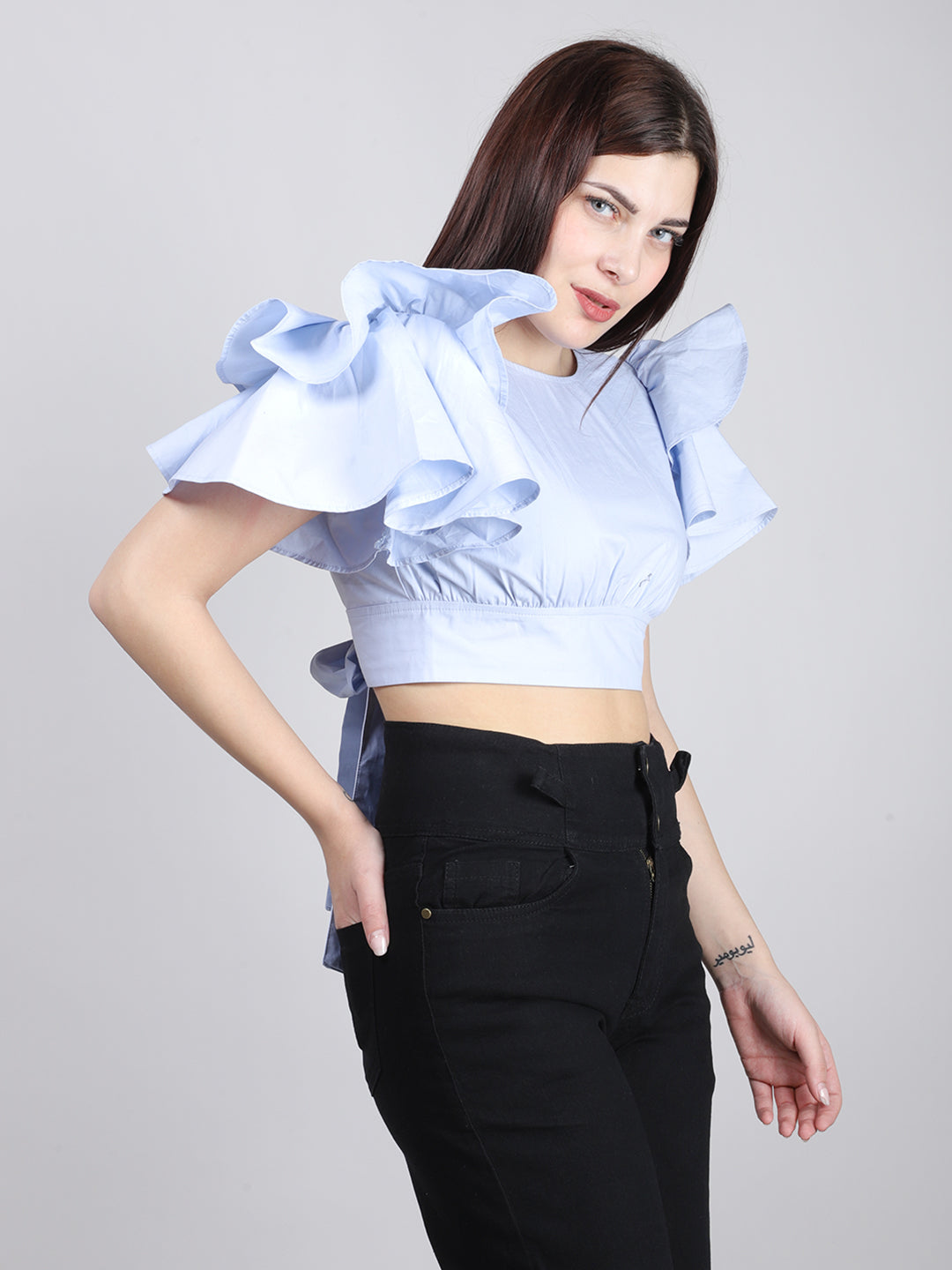 Blue Back Cut Out Cotton Top