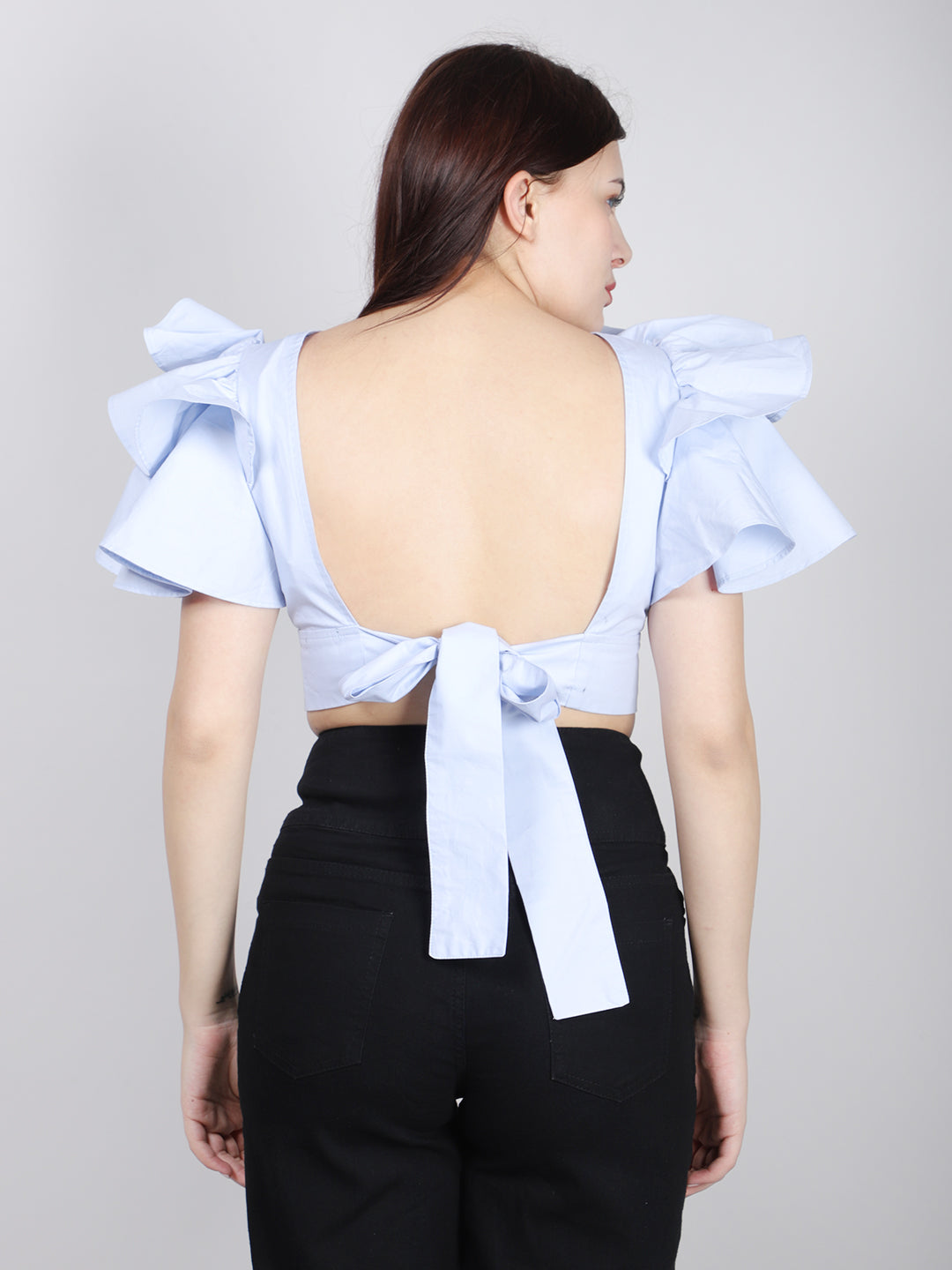 Blue Back Cut Out Cotton Top
