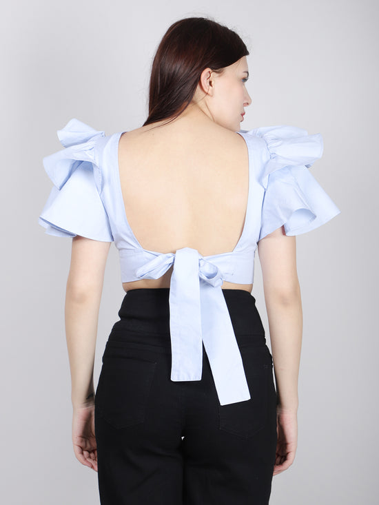 Blue Back Cut Out Cotton Top