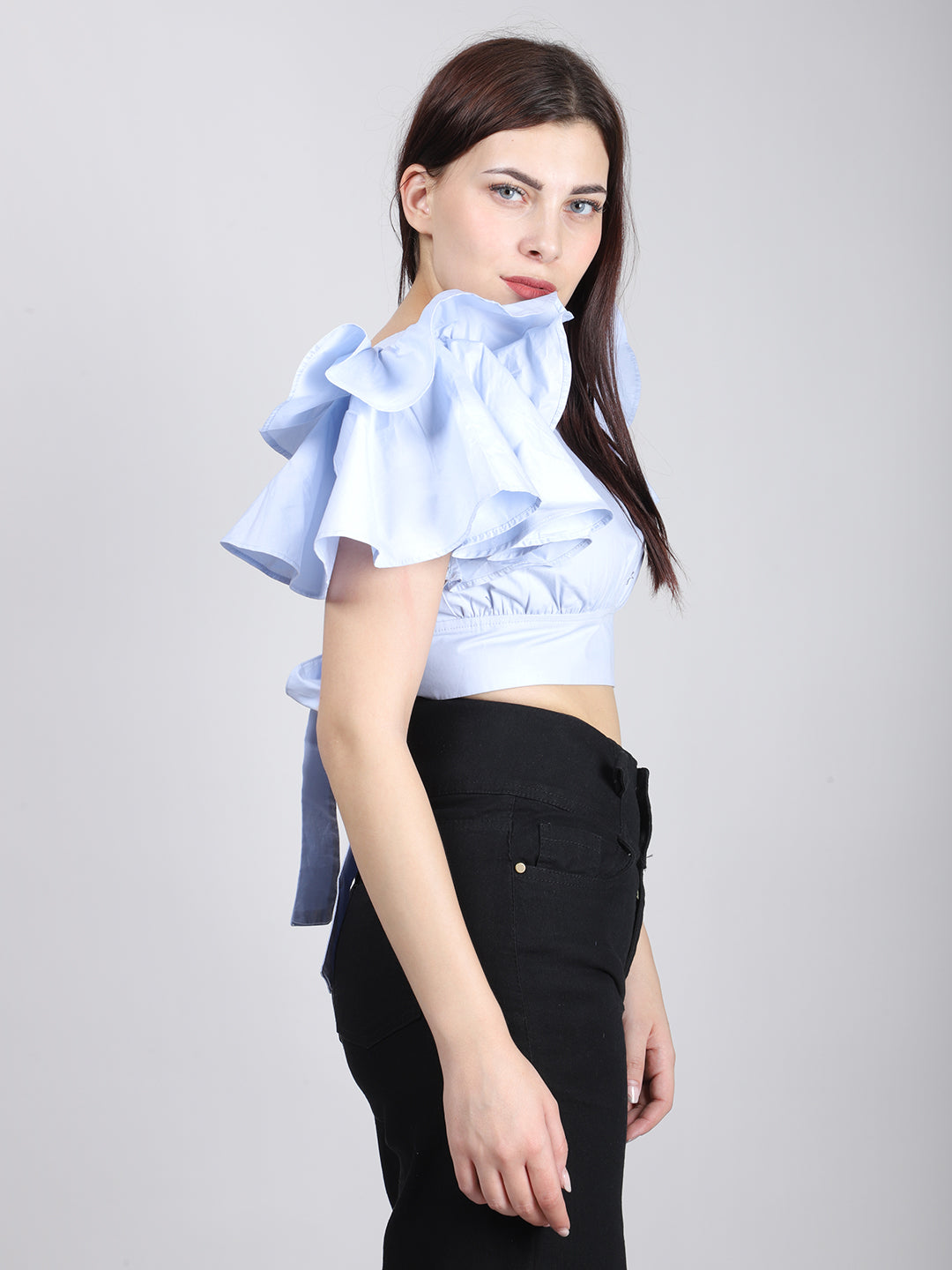 Blue Back Cut Out Cotton Top