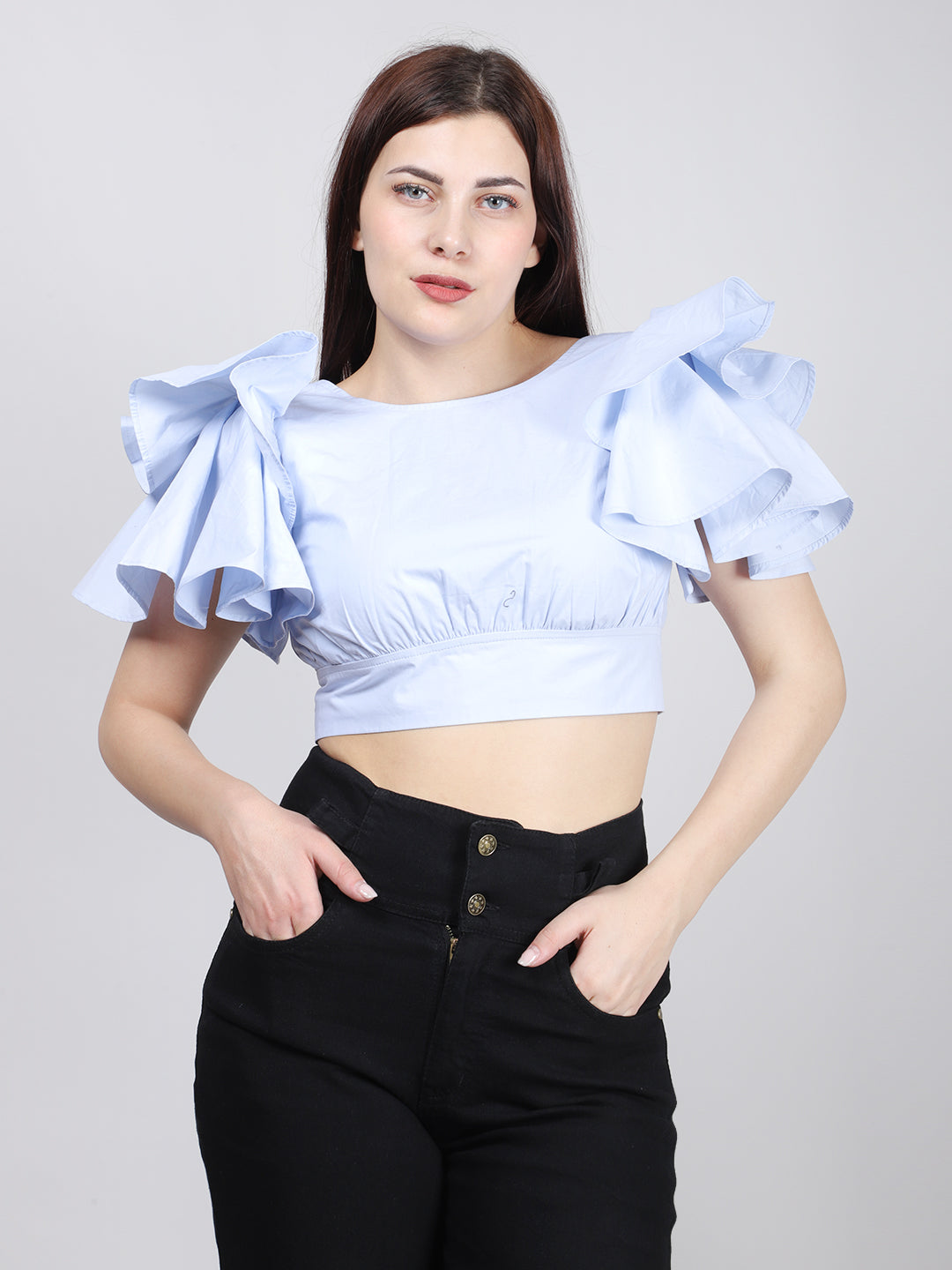 Blue Back Cut Out Cotton Top