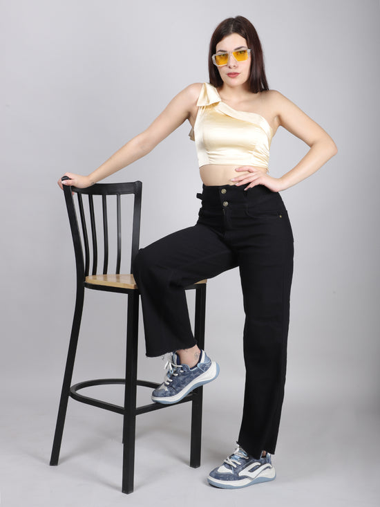 Beige Satin One Shoulder Top