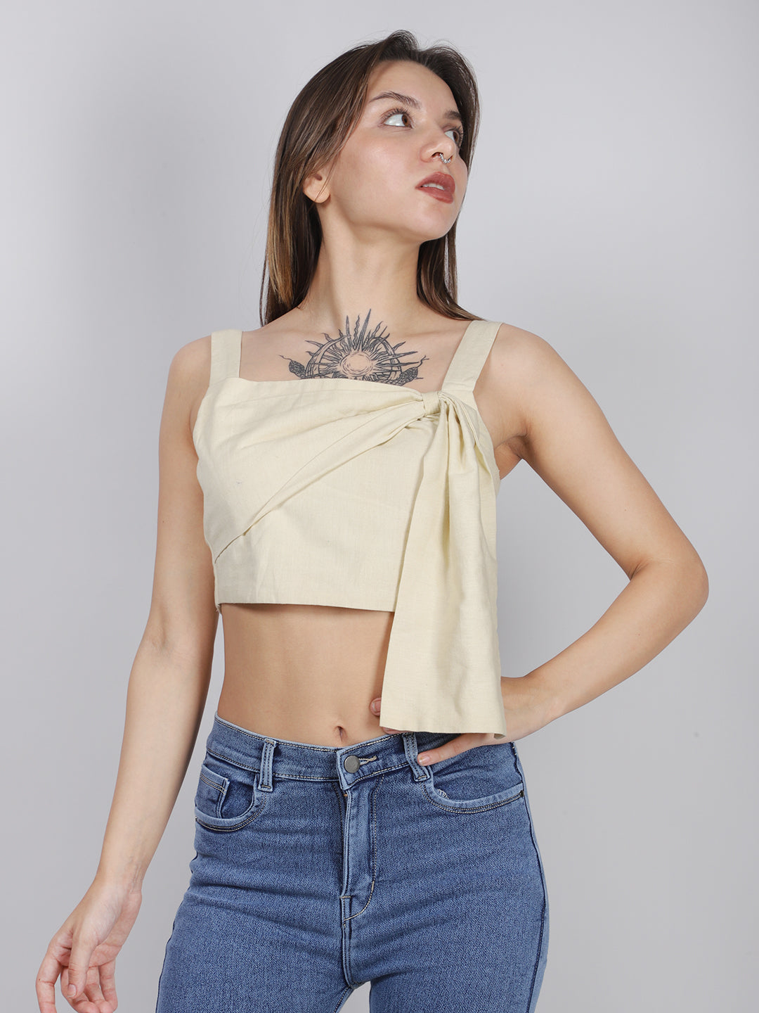 BEIGE FRONT TIE TOP