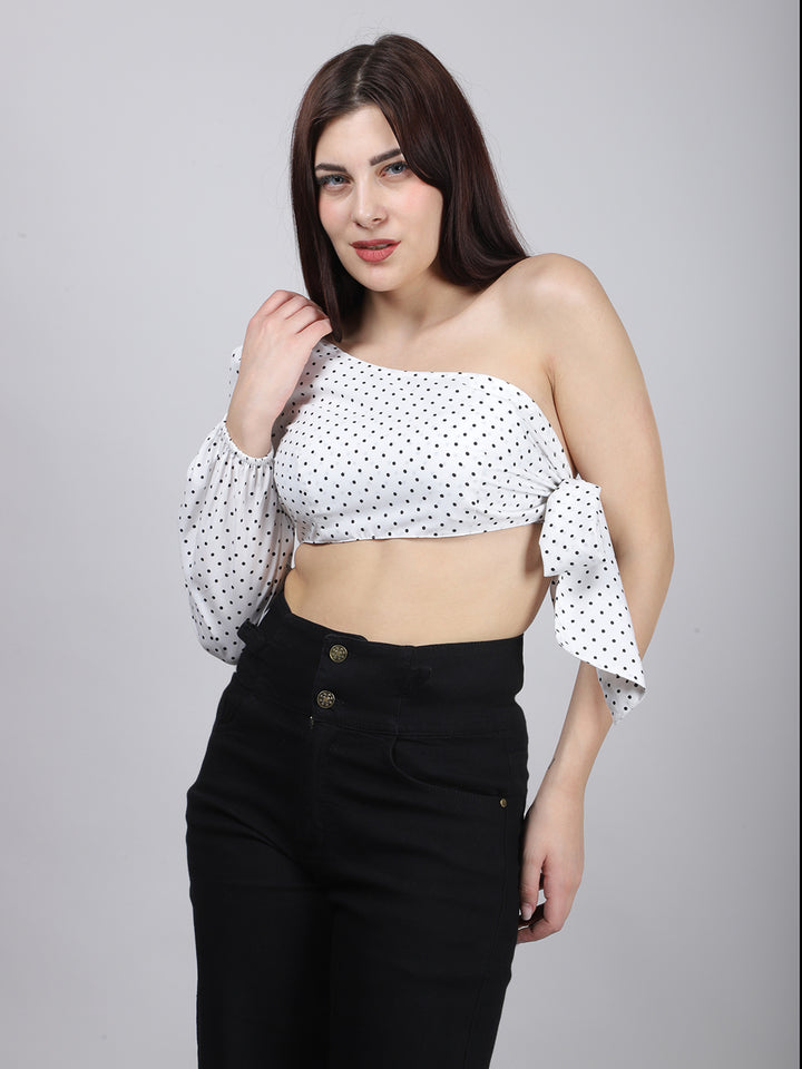 WHITE ONE SHOULDER SIDE KNOT TOP